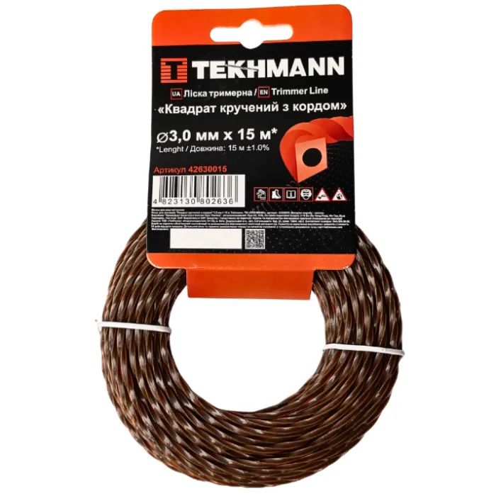 Жилка косильная Tekhmann "Квадрат витый с кордом" 3,0 мм × 15 м (42630015)