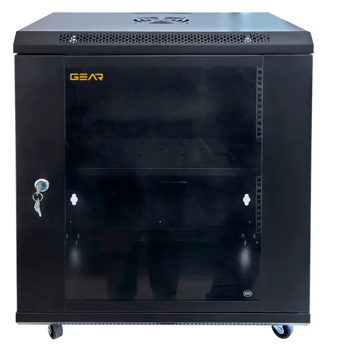 Шкаф настенный GEAR 15U 19" 600x600x750 мм, + полка 19", black (GWMSN-15U-600-600)