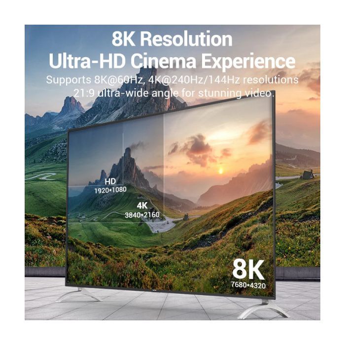 Кабель мультимедийный HDMI M to HDMI M 2.0m V2.1 8K60Hz braided black Vention (AALBH) изображение 3