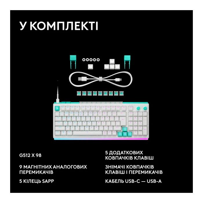 Клавиатура Logitech G512 X 98 Tactile Switch RGB USB UA White (920-014003) изображение 11
