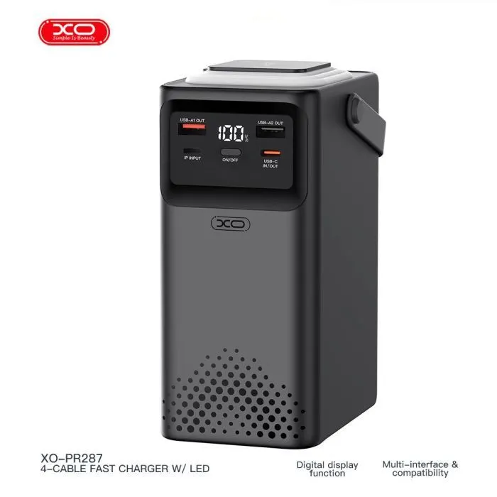 Батарея универсальная XO 80000mAh, PD/20W, QC/22,5W, Lamp, black (XO-PR287-BK) изображение 3