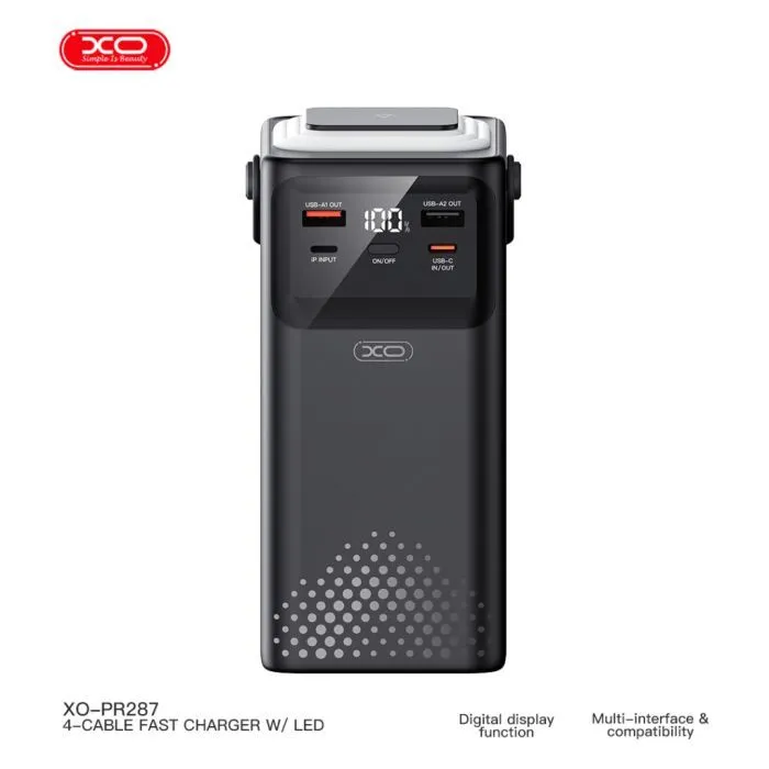 Батарея универсальная XO 80000mAh, PD/20W, QC/22,5W, Lamp, black (XO-PR287-BK) изображение 4