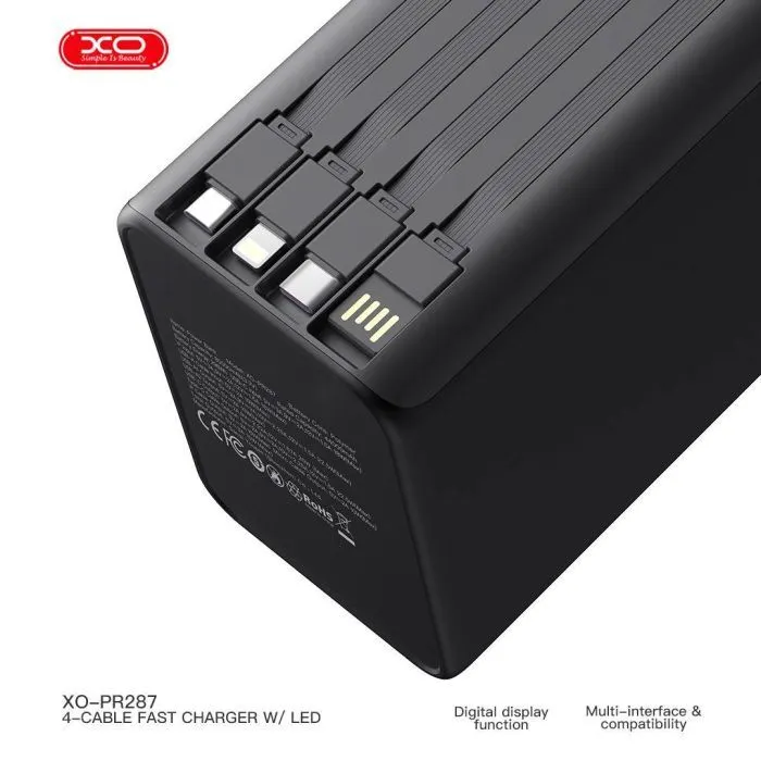 Батарея универсальная XO 80000mAh, PD/20W, QC/22,5W, Lamp, black (XO-PR287-BK) изображение 5