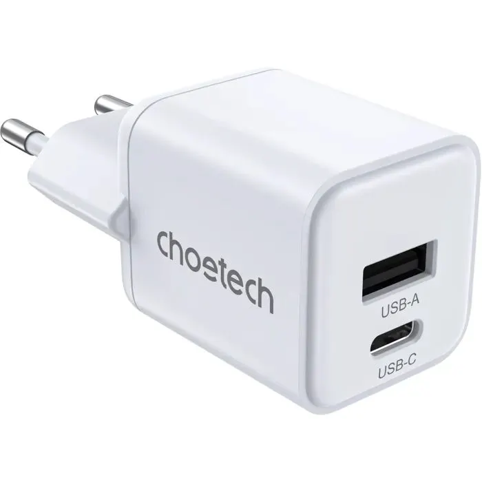 Зарядное устройство Choetech 1xUSB-C PD30W PPS + 1xUSB QC3.0 (PD5012-EU-WH)