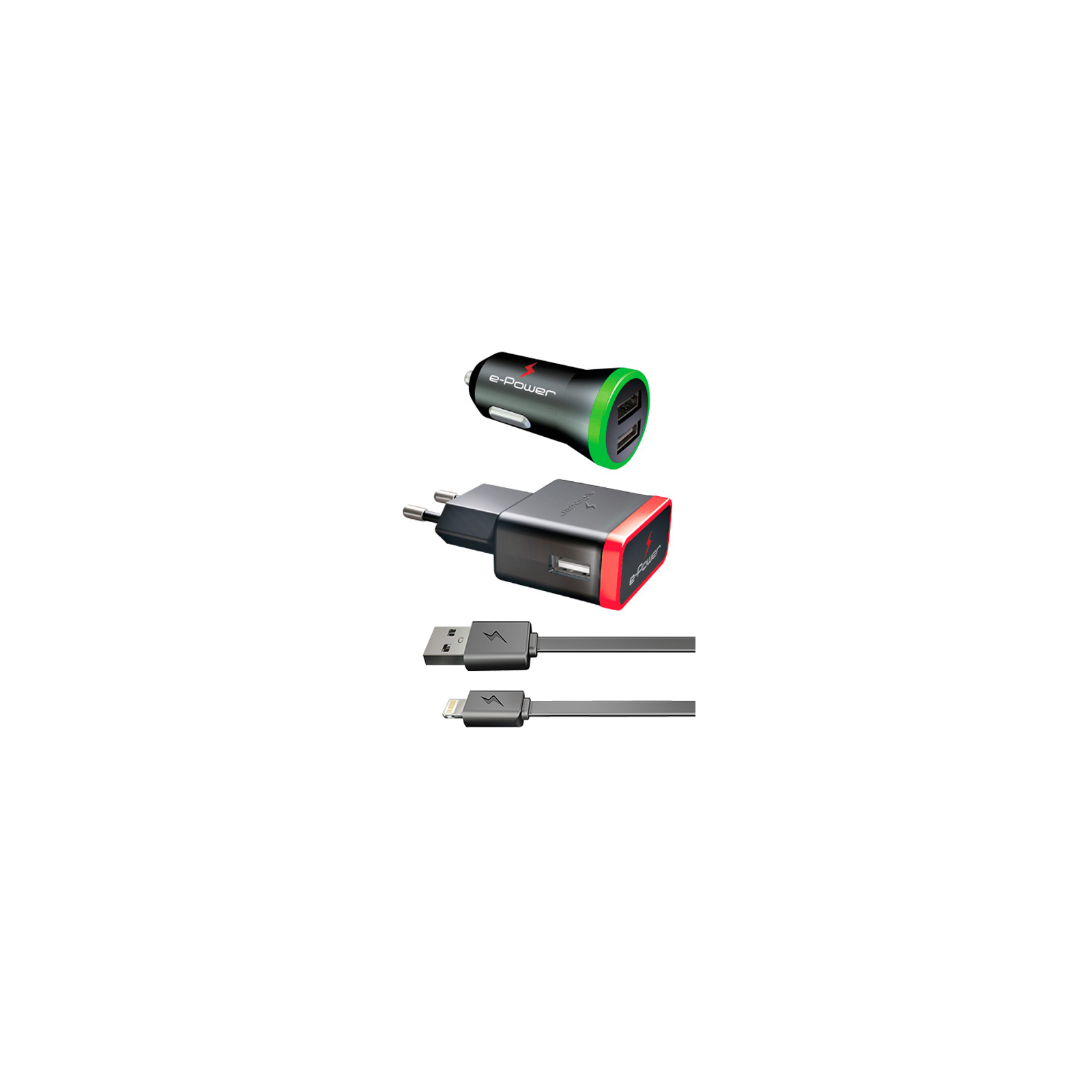 Зарядний пристрій E-power Комплект 3в1 2 * USB 2.1A + кабель Lightning (EP812CHS) зображення 2