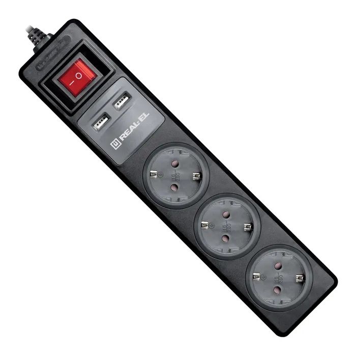 Мережевий подовжувач REAL-EL RS-3 USB CHARGE 1.8m, black (EL122500001) зображення 4