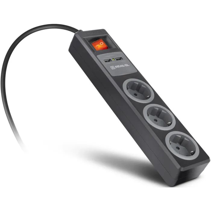 Мережевий подовжувач REAL-EL RS-3 USB CHARGE 1.8m, black (EL122500001) зображення 8