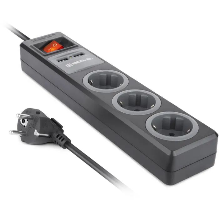 Мережевий подовжувач REAL-EL RS-3 USB CHARGE 1.8m, black (EL122500001) зображення 9