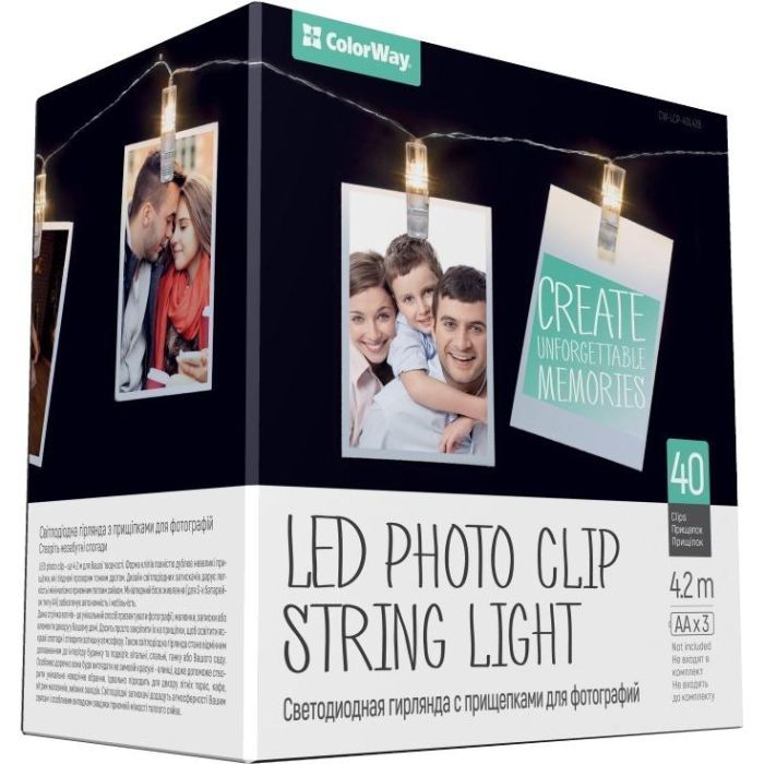 Гірлянда ColorWay 40 LED, 4.2м, з прищіпками (CW-LCP-40L42B) зображення 2