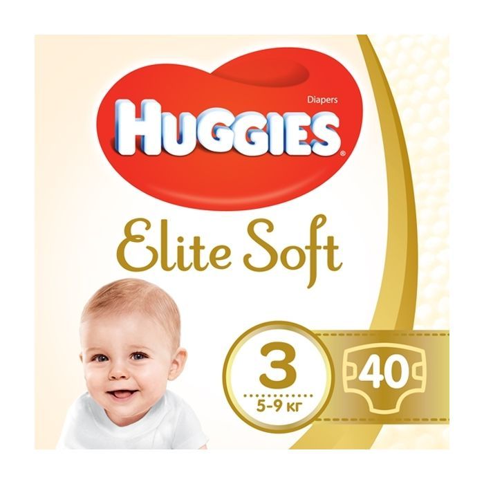 Подгузники Huggies Elite Soft 3 (5-9 кг ) Jumbo 40 шт (5029053572598_5029053547770)