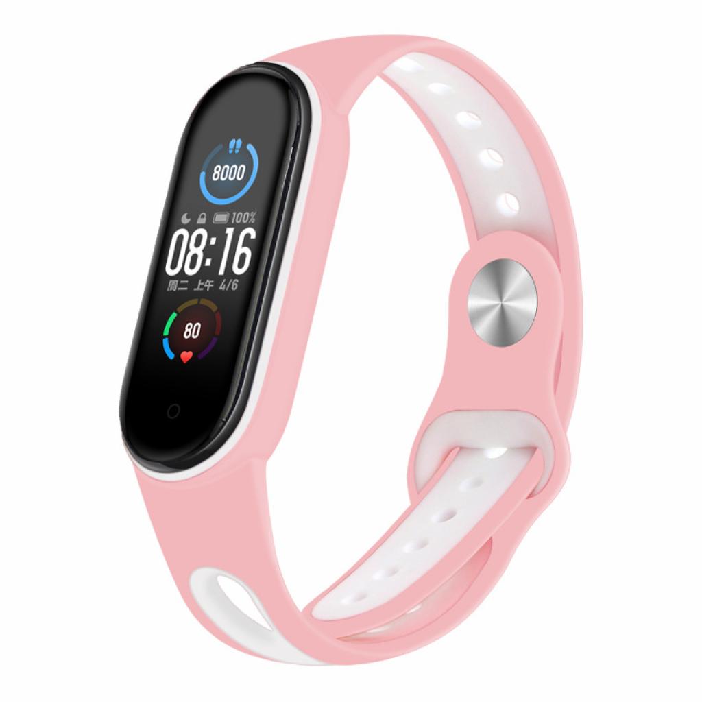 Ремешок для фитнес браслета BeCover Sport Style для Xiaomi Mi Smart Band 5 Pink-White (705173)