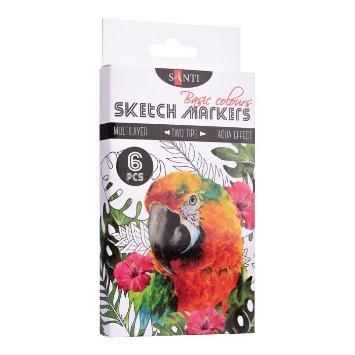 Художественный маркер Santi набор двусторонних sketch Basic Colours 6 шт (390546)