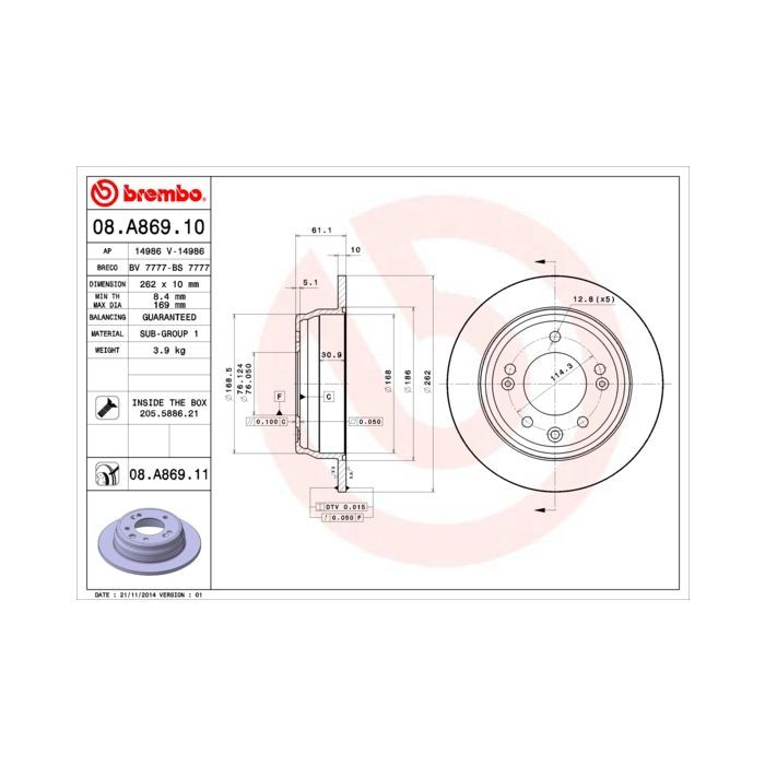 Тормозной диск Brembo 08.A869.10