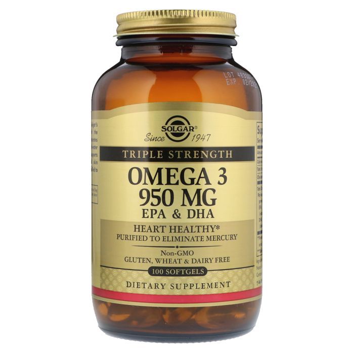 Жирные кислоты Solgar Рыбий Жир, Омега 3 (Omega-3 EPA, DHA), 950 мг, Тройная Сила, (SOL-02058)