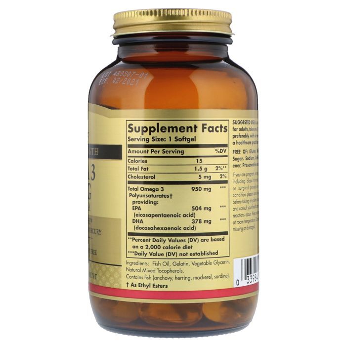 Жирные кислоты Solgar Рыбий Жир, Омега 3 (Omega-3 EPA, DHA), 950 мг, Тройная Сила, (SOL-02058) изображение 2