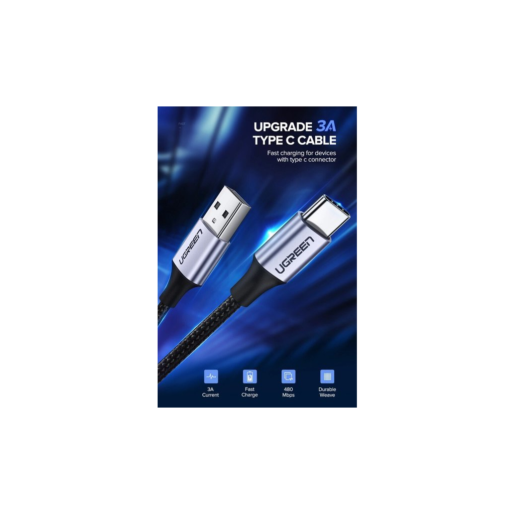 Дата кабель USB 2.0 AM to Type-C 3.0m 3.0A 18W US288 Space Gray Ugreen (60408) изображение 2
