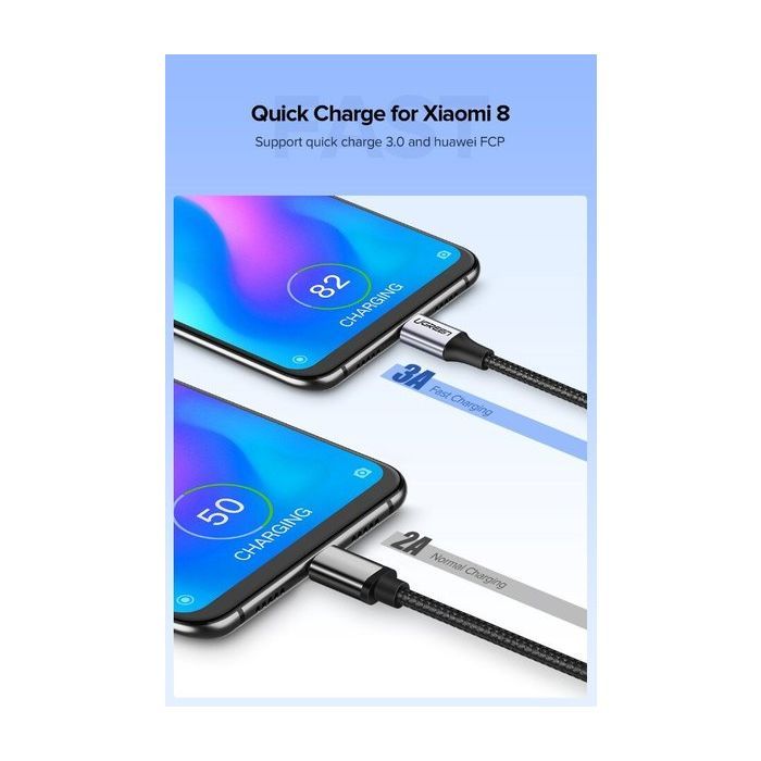 Дата кабель USB 2.0 AM to USB-C 1.5m US288 Aluminum Braid (Black) Ugreen (60127) изображение 5