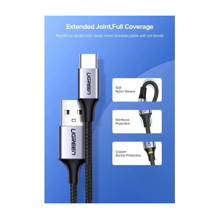 Дата кабель USB 2.0 AM to USB-C 1.5m US288 Aluminum Braid (Black) Ugreen (60127) изображение 6