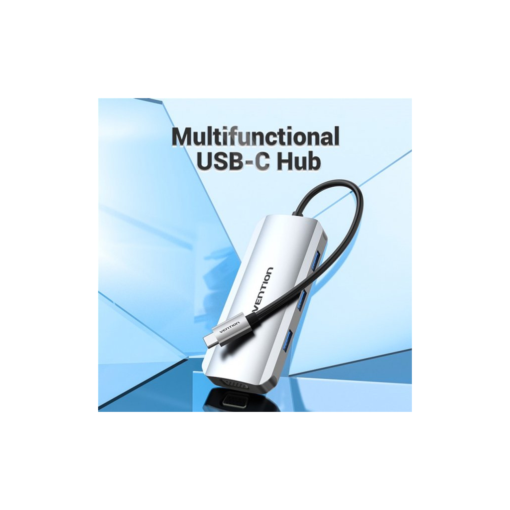 Концентратор Vention USB3.1 Type-C --> HDMI/VGA/USB 3.0x3/PD 100W Hub 6-in-1 (TOIHB) изображение 3