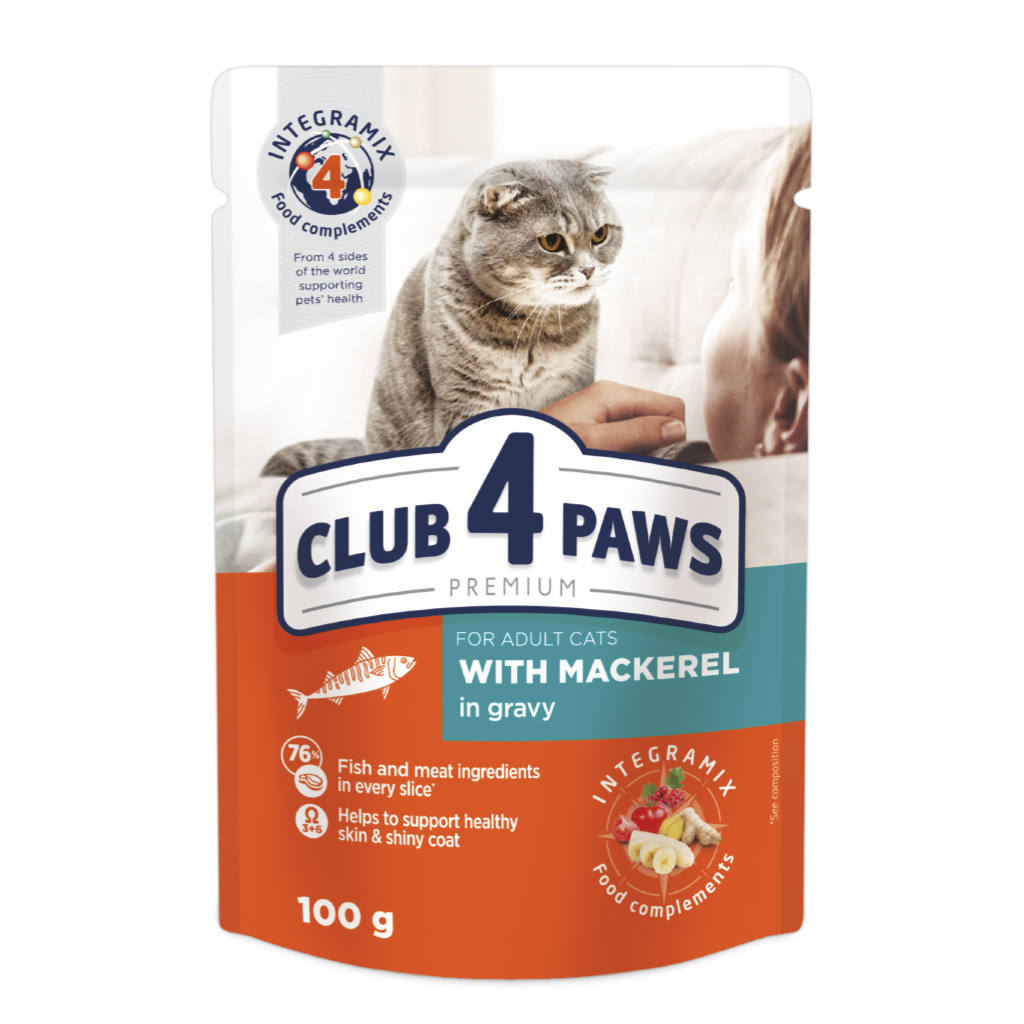 Вологий корм для кішок Club 4 Paws в соусі з макреллю 100 г (4820083908958)