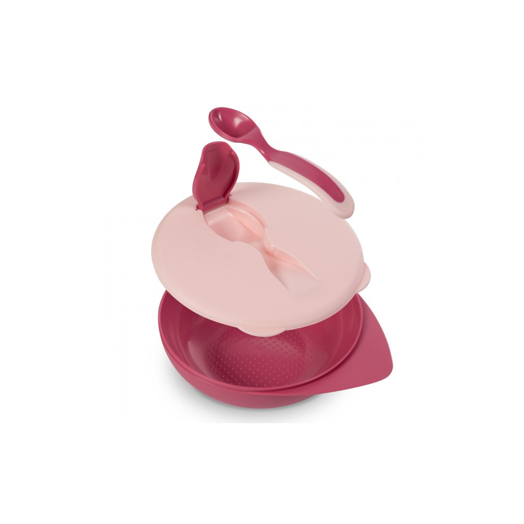 Набір дитячого посуду Baboo тарілочка глибока з кришкою та ложечкою рожева (90592) зображення 2