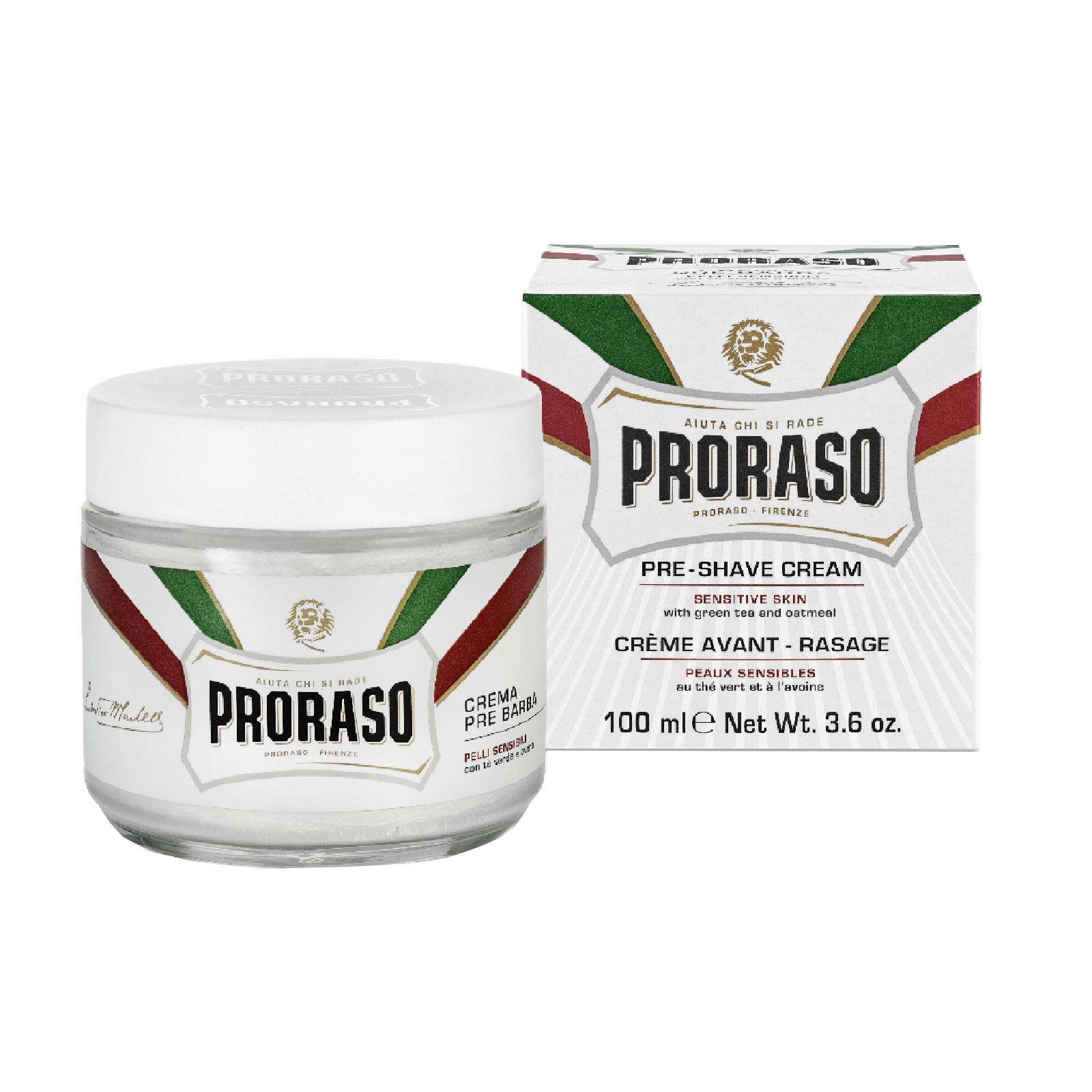 Крем для бритья Proraso для чувствительной кожи перед бритьем с экстрактом зеленого чая и овса 100 мл (8004395000036)