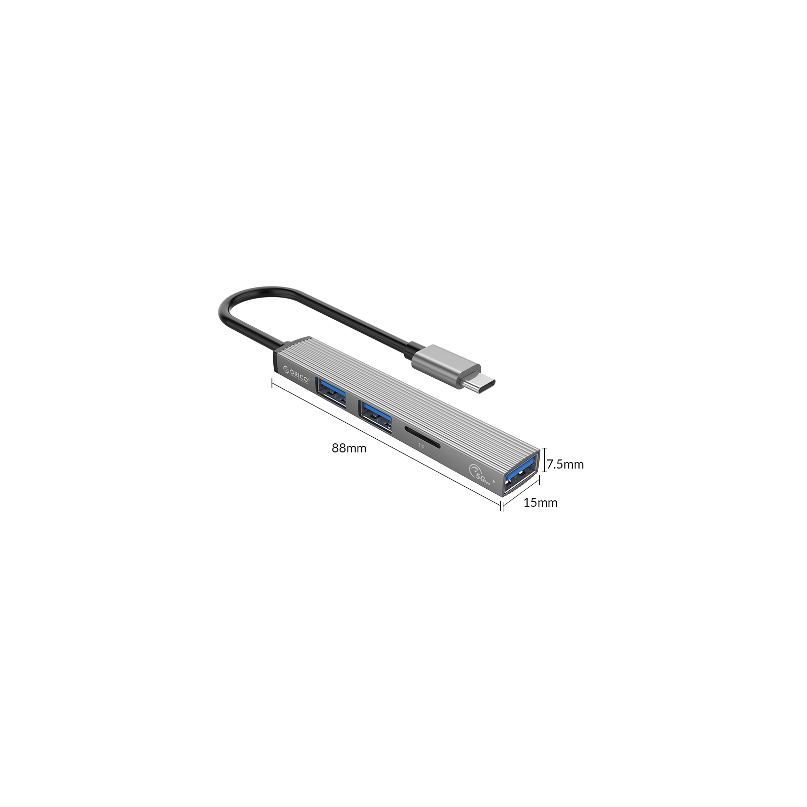 Концентратор Orico Type-C to USB3.0, 2xUSB2.0, TF (AH-12F-GY-BP) (CA913541) зображення 4