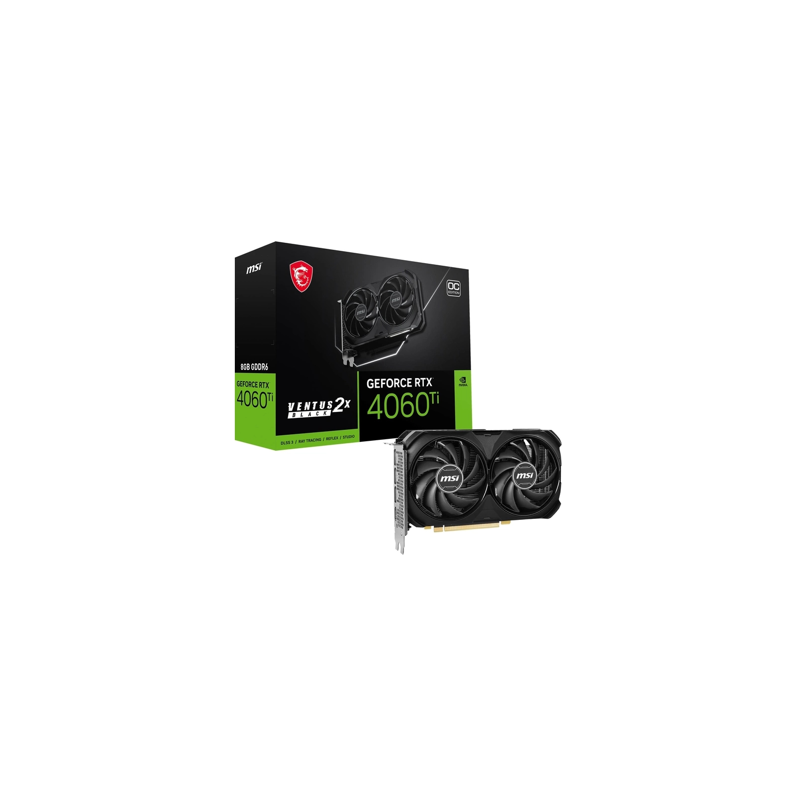Видеокарта MSI GeForce RTX4060Ti 8Gb VENTUS 2X BLACK OC (RTX 4060 Ti VENTUS 2X BLACK 8G OC) изображение 2