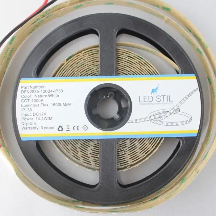 Світлодіодна стрічка LED-STIL 4000K 14,4 Вт/м 2835 120 діодів IP33 12 Вольт 1500 lm нейтральне світло (DFN2835-120B4-IP33) зображення 4