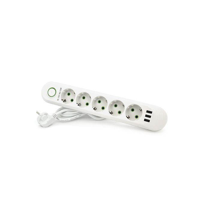 Сетевой фильтр питания Voltronic F05U, 5роз EU, 3*USB White (F05U-White) изображение 2