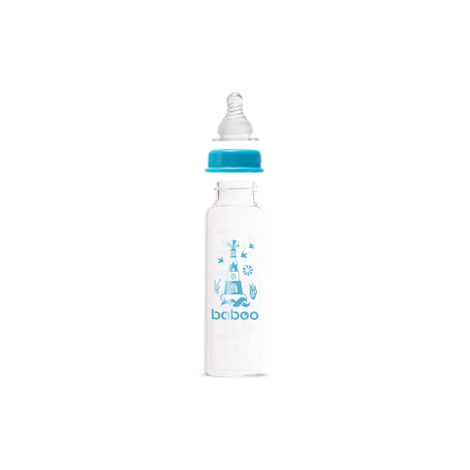 Пляшечка для годування Baboo Скляна, антиколікова, 240 мл, 3+ міс (Marine / синя) (3-119) зображення 2
