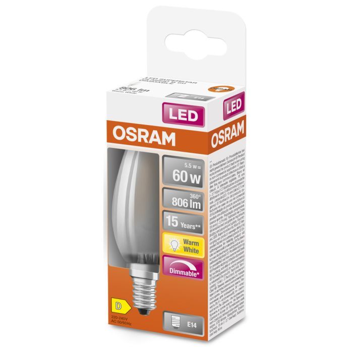 Лампочка Osram LED CL B60 DIM 6,5W/827 230V GL FR E14 (4058075434486) изображение 3