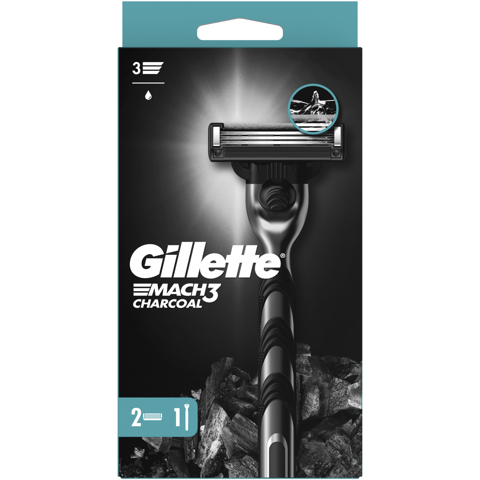 Бритва Gillette Mach3 Charcoal Деревне вугілля З 2 змінними картриджами (8700216074308) зображення 2