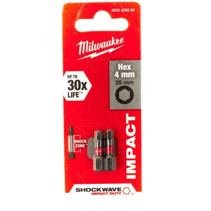 Набор бит Milwaukee SHOCKWAVE, Hex4, 25мм, 2шт (4932430895) изображение 3