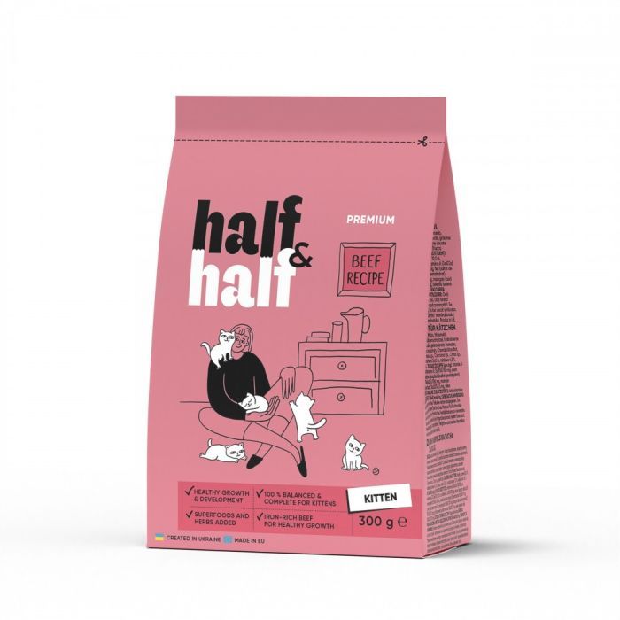 Сухой корм для кошек Half&Half для котят с говядиной 2 кг (4820261920789)