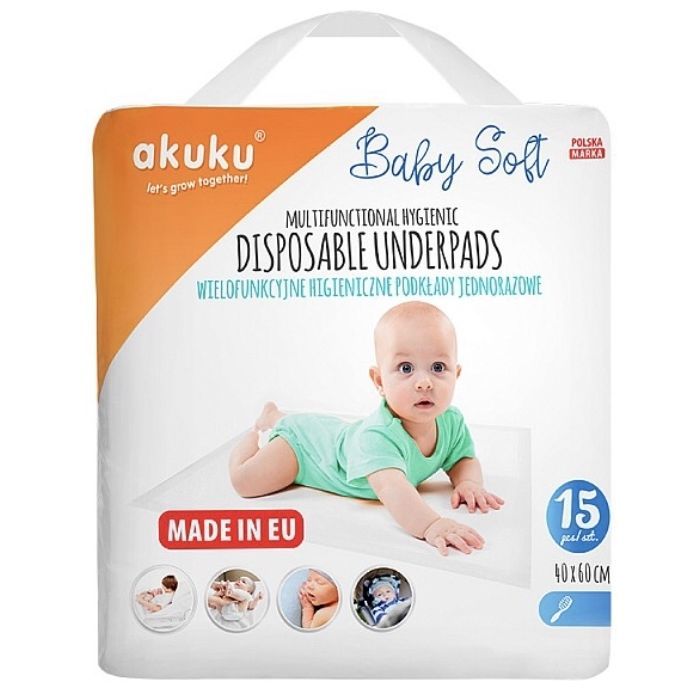 Пеленки для младенцев Akuku Baby Soft 40 x 60 см, 15 шт (A0500)