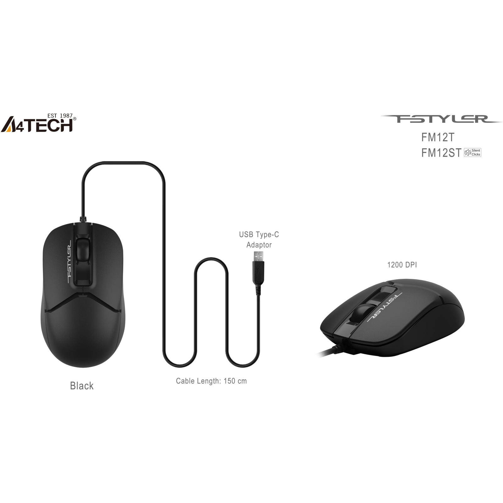 Мышка A4Tech FM12T USB Black (4711421990202) изображение 9