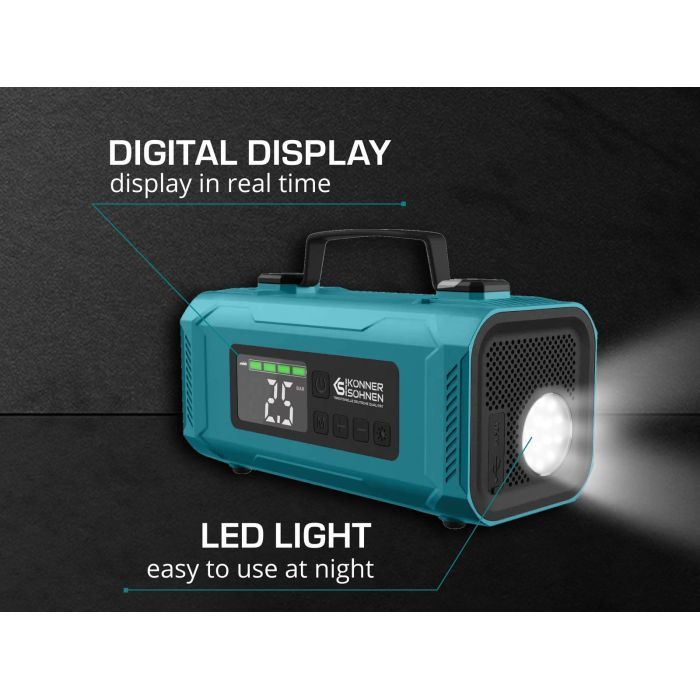 Пуско зарядний пристрій Konner&Sohnen портативний KS JSP-2000 з компресором, 15В, 14800mAh, струм 800А/пік 2000А, USB, 22л/хв, 1.6кг (KSJSP-2000) зображення 7