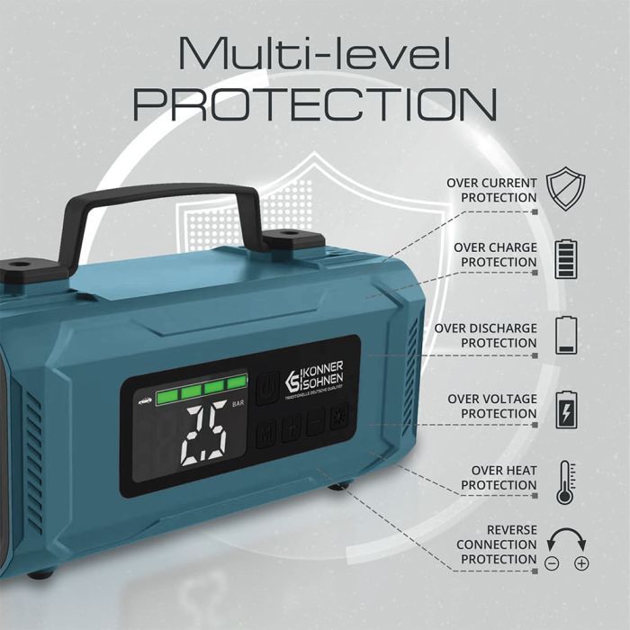 Пуско зарядний пристрій Konner&Sohnen портативний KS JSP-2000 з компресором, 15В, 14800mAh, струм 800А/пік 2000А, USB, 22л/хв, 1.6кг (KSJSP-2000) зображення 8