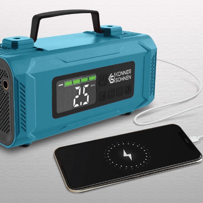 Пуско зарядний пристрій Konner&Sohnen портативний KS JSP-2000 з компресором, 15В, 14800mAh, струм 800А/пік 2000А, USB, 22л/хв, 1.6кг (KSJSP-2000) зображення 9