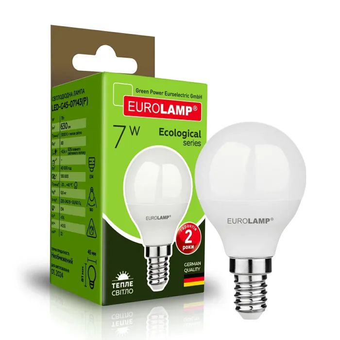 Лампочка Eurolamp LED ECO серия "P" G45 7W 630Lm E14 3000K (LED-G45-07143(P)) изображение 2