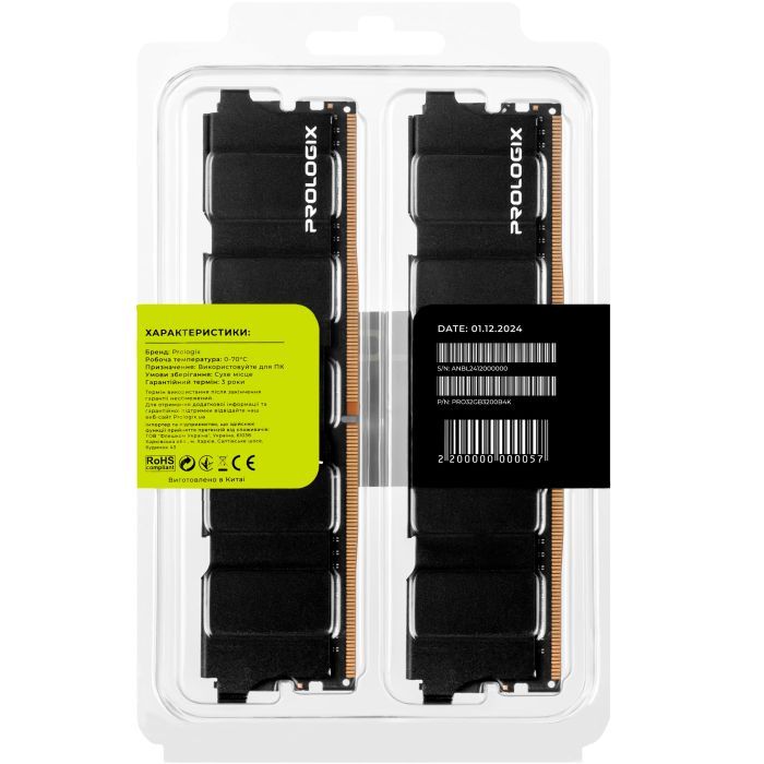 Модуль памяти для компьютера DDR4 32GB (2x16GB) 3200 MHz Black Prologix (PRO32GB3200B4K) изображение 7