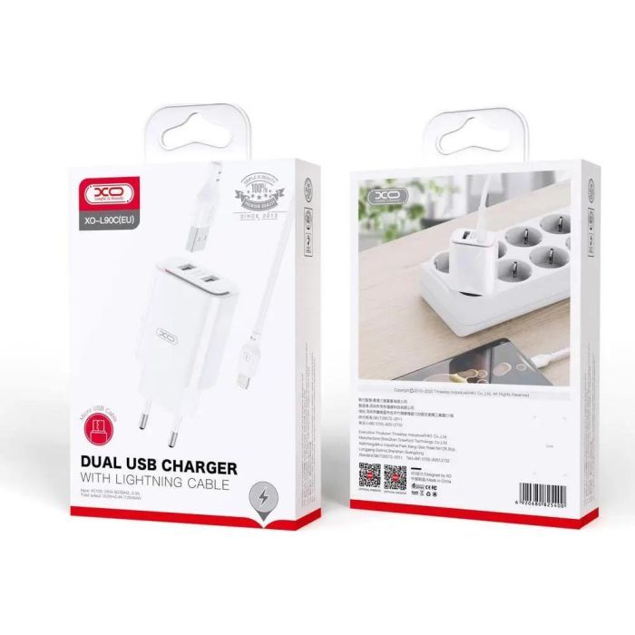 Зарядное устройство XO L90C (2USB/2.4A) + USB - Lightning White (XO-L90C-L) изображение 2