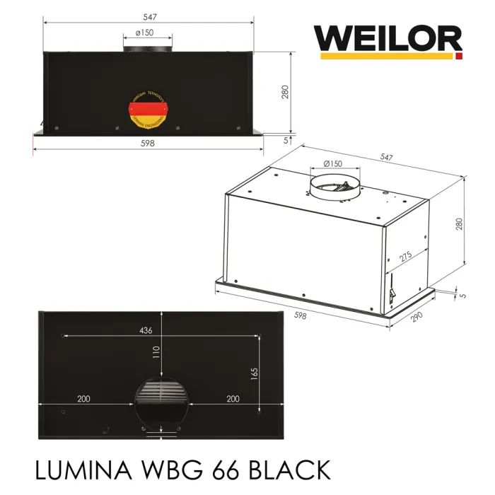 Витяжка кухонна Weilor LUMINA WBG 66 BLACK зображення 12