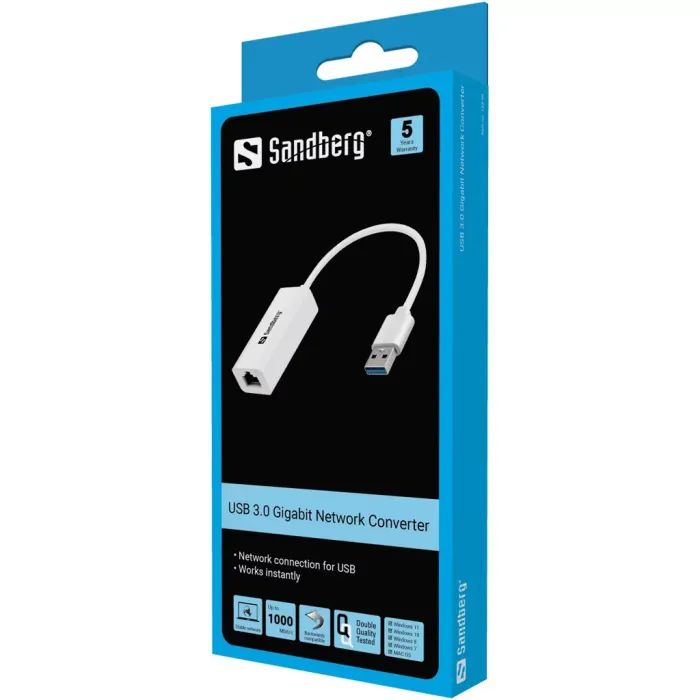 Переходник USB 3.0 Type-A to Ethernet RJ45 1000Mb Sandberg (133-90) изображение 2