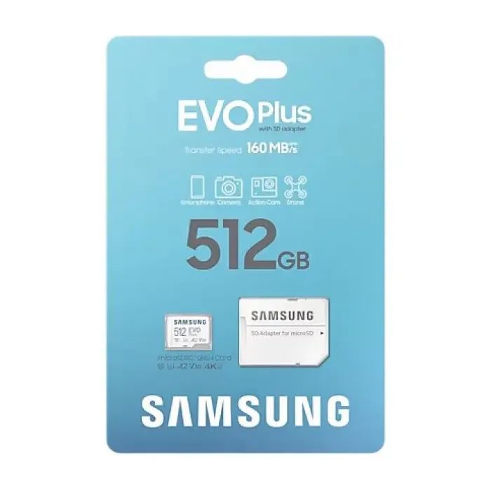 Карта памяти Samsung 512 GB microSDXC Class 10 UHS-I U3 V30 A2 EVO Plus+SD Adapte (MB-MC512SA/EU) изображение 8