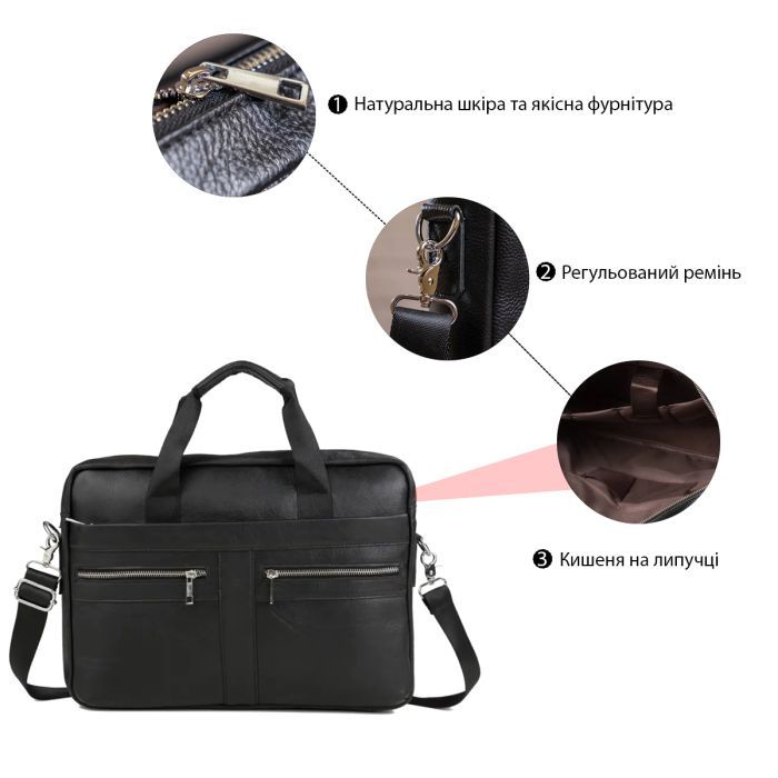 Сумка Vintage Кожаная Черная (14625) изображение 4