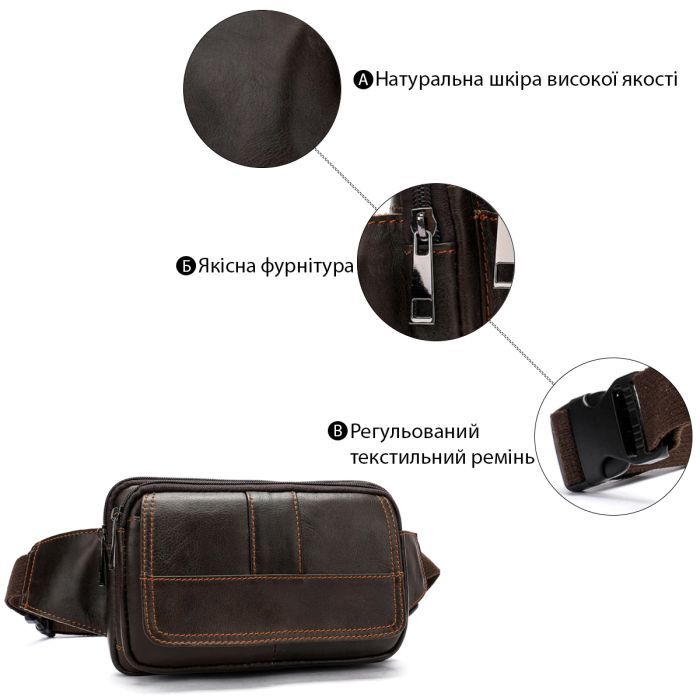 Сумка Vintage На пояс Коричневая (14726) изображение 4