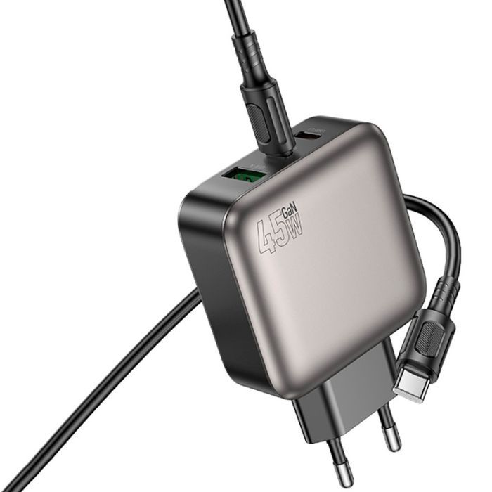 Зарядное устройство BOROFONE BAS56A Absolute 2xUSB-C + 1xUSB-A PD45W + cable USB-C to USB-C Black (6941991116278) изображение 3