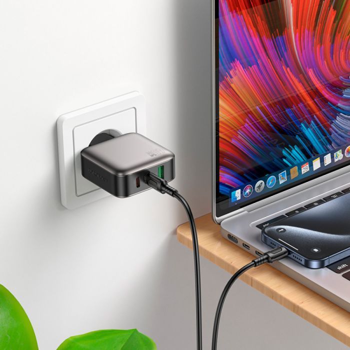 Зарядное устройство BOROFONE BAS56A Absolute 2xUSB-C + 1xUSB-A PD45W + cable USB-C to USB-C Black (6941991116278) изображение 8